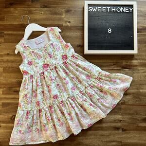 SweetHoney Flowy Tunic Dress Budding Roses Sleeveless Cream Red Pink Tiered Lace